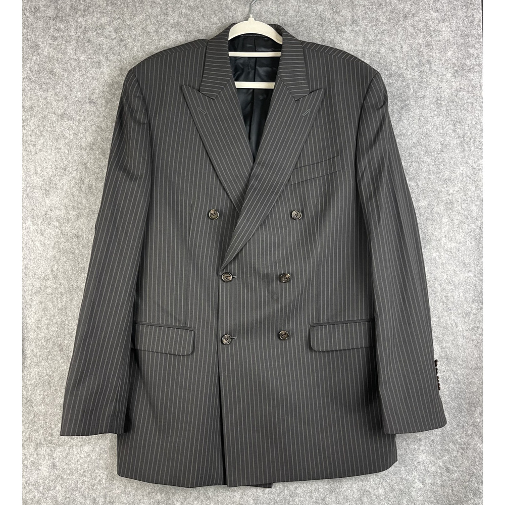 Ralph Lauren Blazer Sport Coat Mens 44L Dark Gray Striped Double Breasted Peak